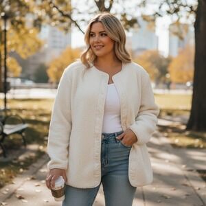 Koolaburra by UGG Cream Sherpa Fleece Snap Front Jacket XXL KBDR23702R-KO